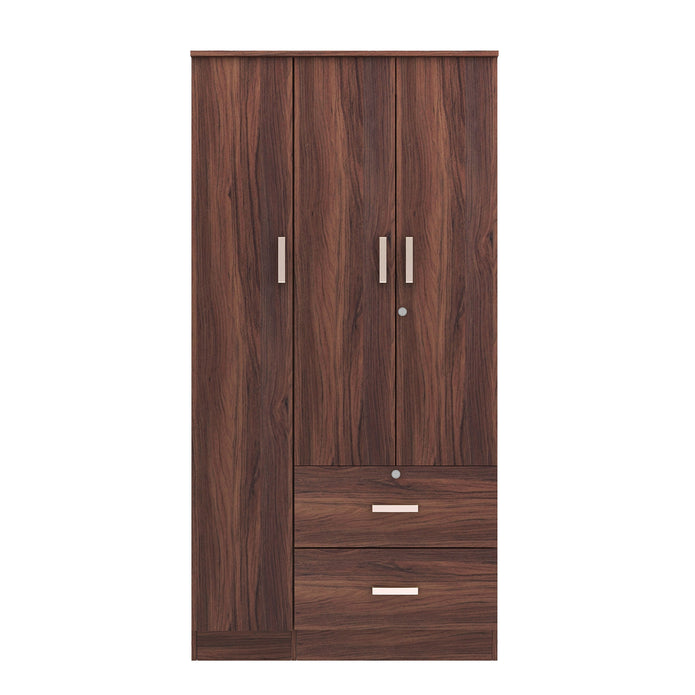 خزانة ملابس رين بثلاثة أبواب مصنوعة من الخشب الهندسي - غرفة نوم واسعة مع أرفف