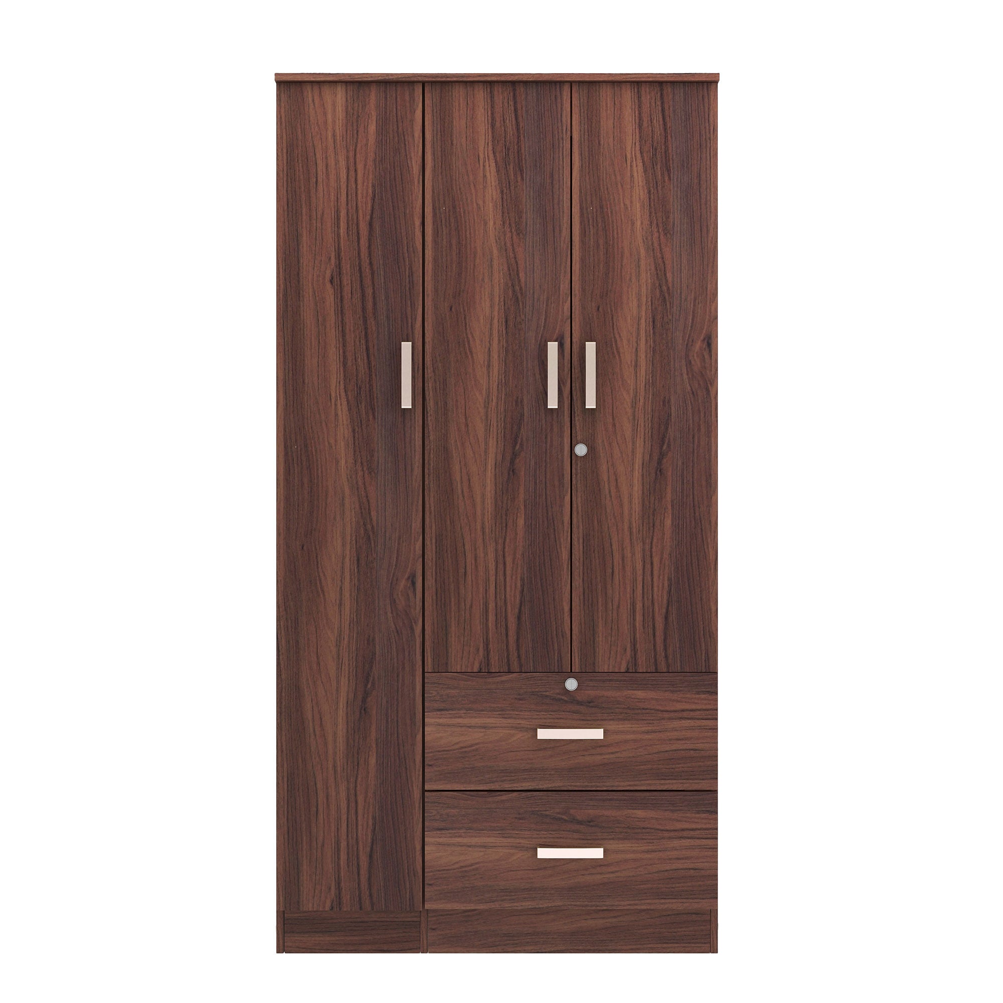 خزانة ملابس رين بثلاثة أبواب مصنوعة من الخشب الهندسي - غرفة نوم واسعة مع أرفف