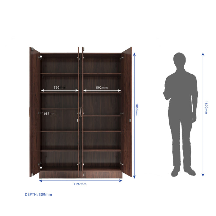 Kenzou 4-Door Engineered Wood Wardrobe – Large Almirah with Hanging Rod & Shelves