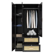 Ren 3-Door Engineered Wood Wardrobe with Rattan Design – Bedroom Almirah