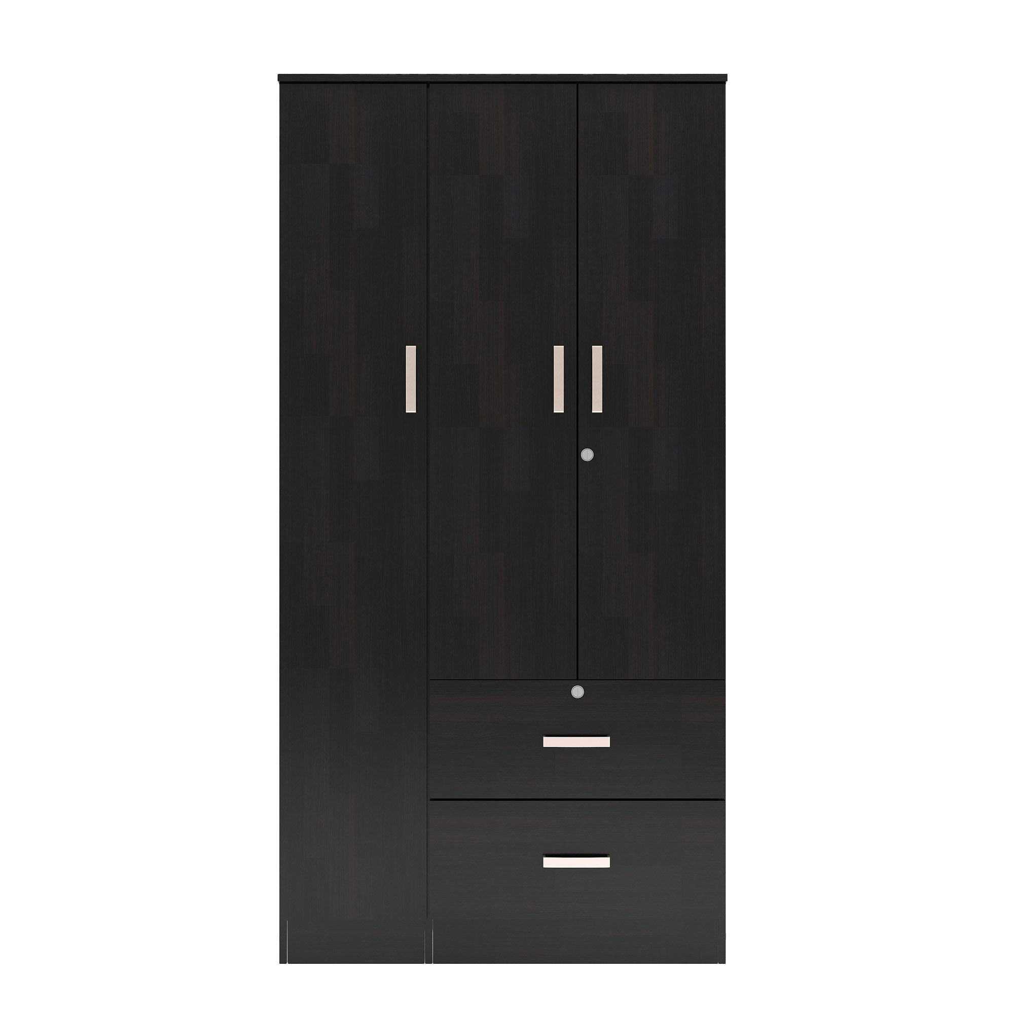 خزانة ملابس رين بثلاثة أبواب مصنوعة من الخشب الهندسي - غرفة نوم واسعة مع أرفف