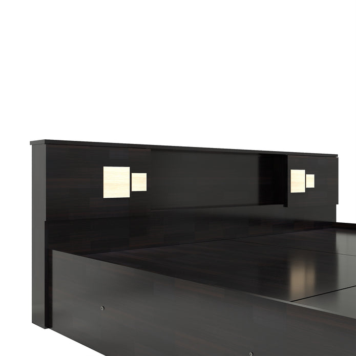 Kumiko Bed with Non-Woven Box Storage – Engineered Wood, Walnut Finish