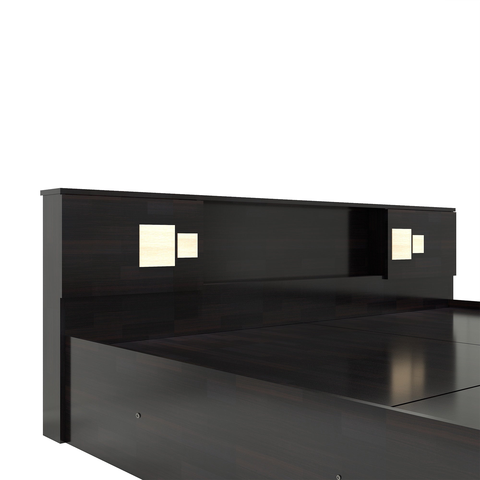 Kumiko Bed with Non-Woven Box Storage – Engineered Wood, Walnut Finish