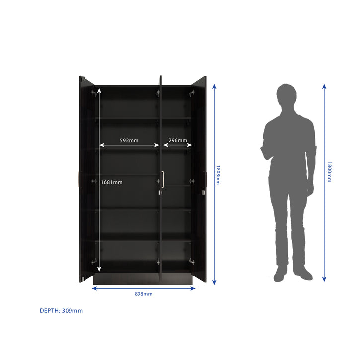 خزانة ملابس كينزو الخشبية الهندسية بثلاثة أبواب - غرفة نوم عصرية مع أرفف