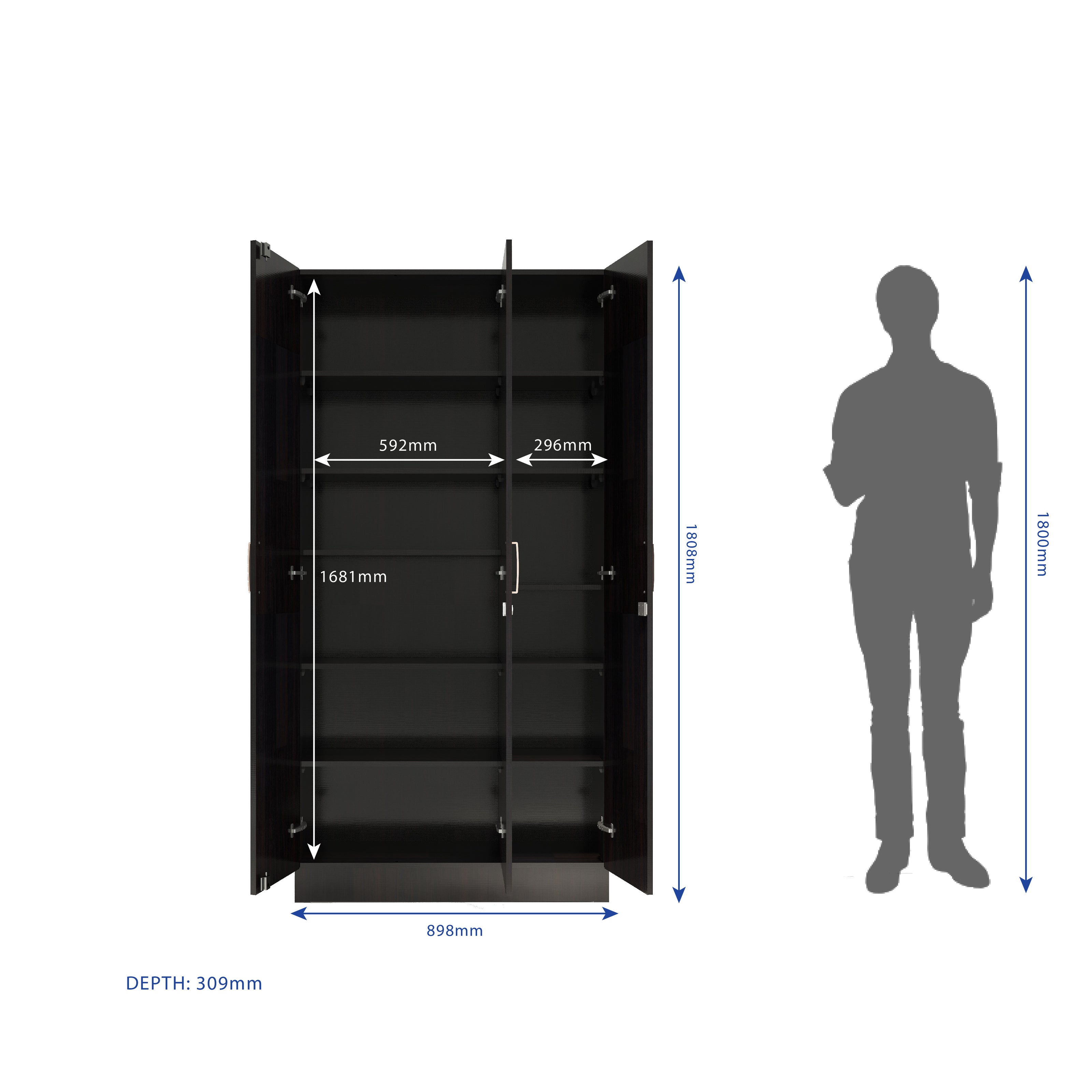 خزانة ملابس كينزو الخشبية الهندسية بثلاثة أبواب - غرفة نوم عصرية مع أرفف