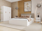 Ananda Queen Bedroom Set – Upholstered Bed & 4-Door Wardrobe (White & Silver Oak)
