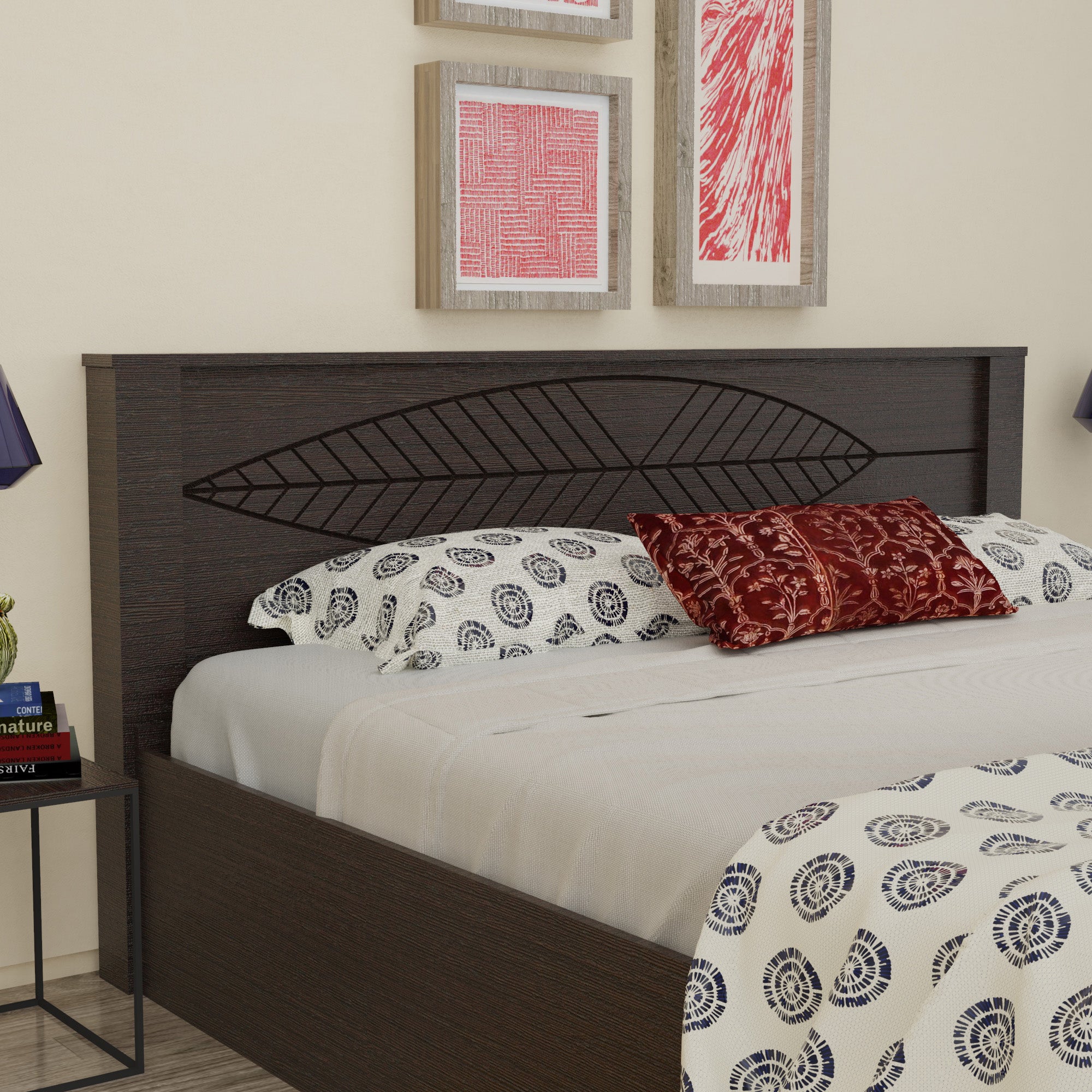 سرير ثيميس - لوح رأس من الخشب الصلب مع صندوق تخزين