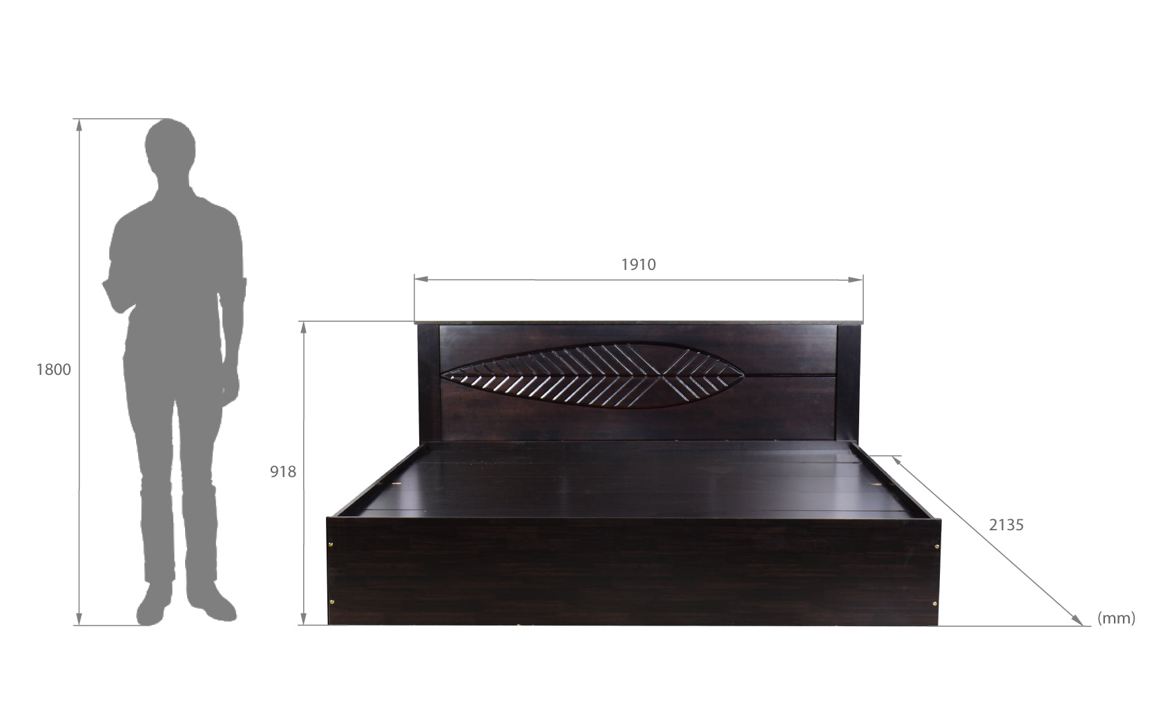 سرير ثيميس - لوح رأس من الخشب الصلب مع صندوق تخزين