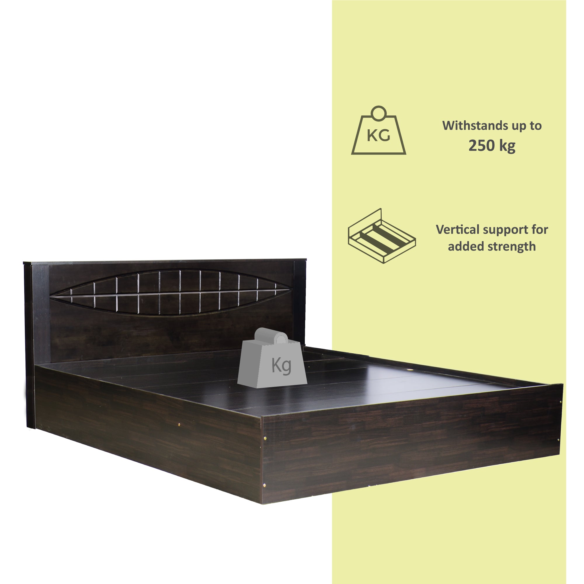 Muses Bed with Solid Wood Headboard & Box Storage – Walnut Finish