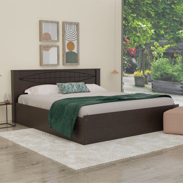 Muses Queen Bed with Solid Wood Headboard and Box Storage – Walnut Finish