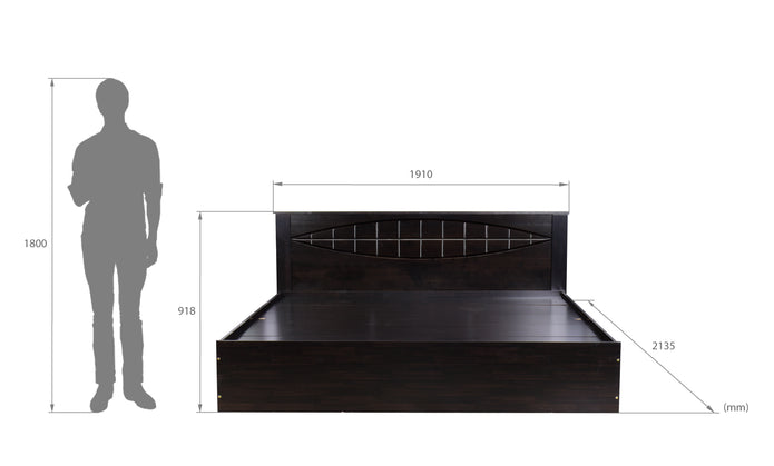 Muses Bed with Solid Wood Headboard & Box Storage – Walnut Finish