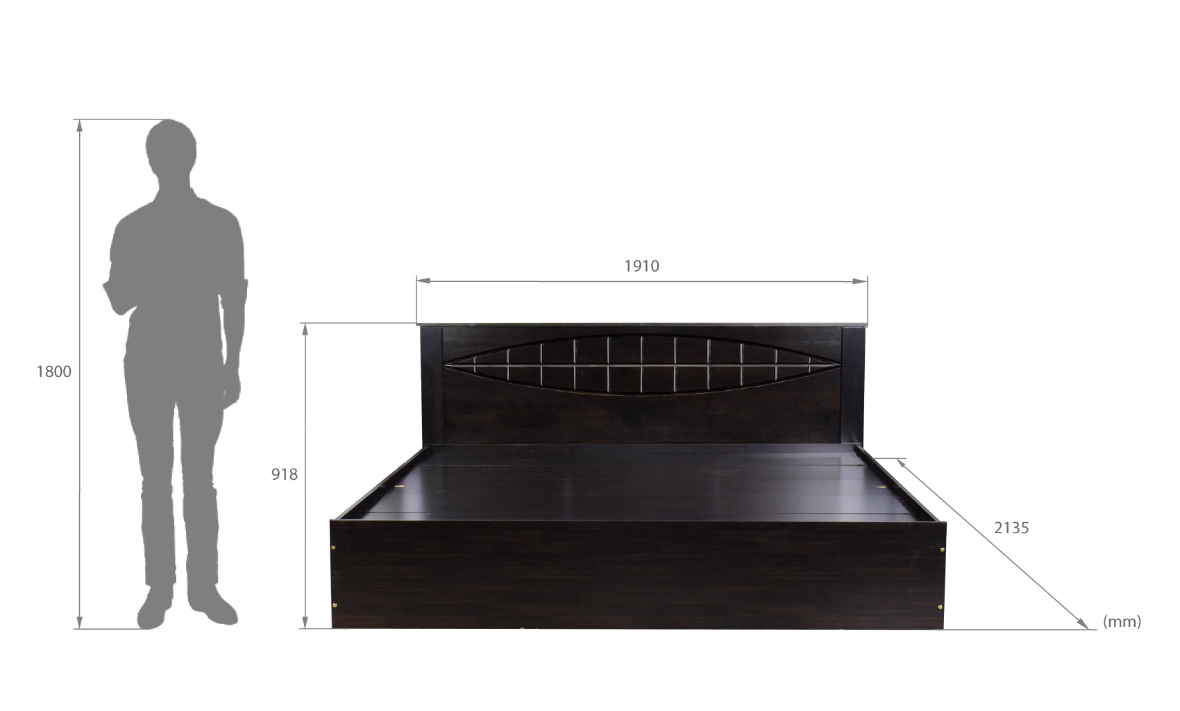 Muses Bed with Solid Wood Headboard & Box Storage – Walnut Finish