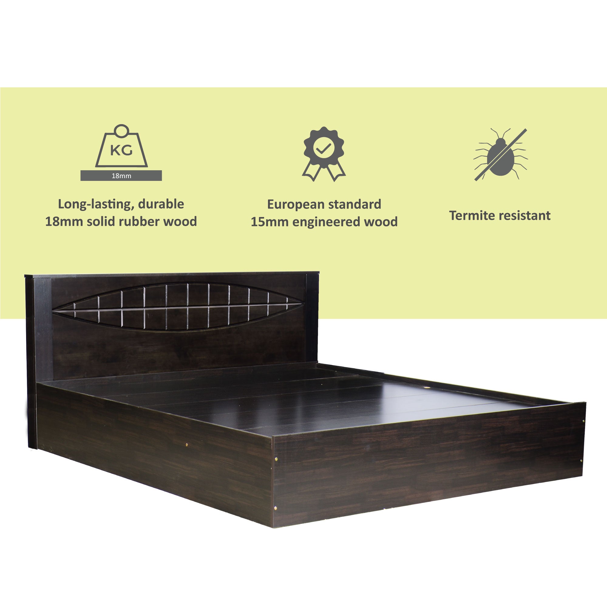 Muses Bed with Solid Wood Headboard & Box Storage – Walnut Finish