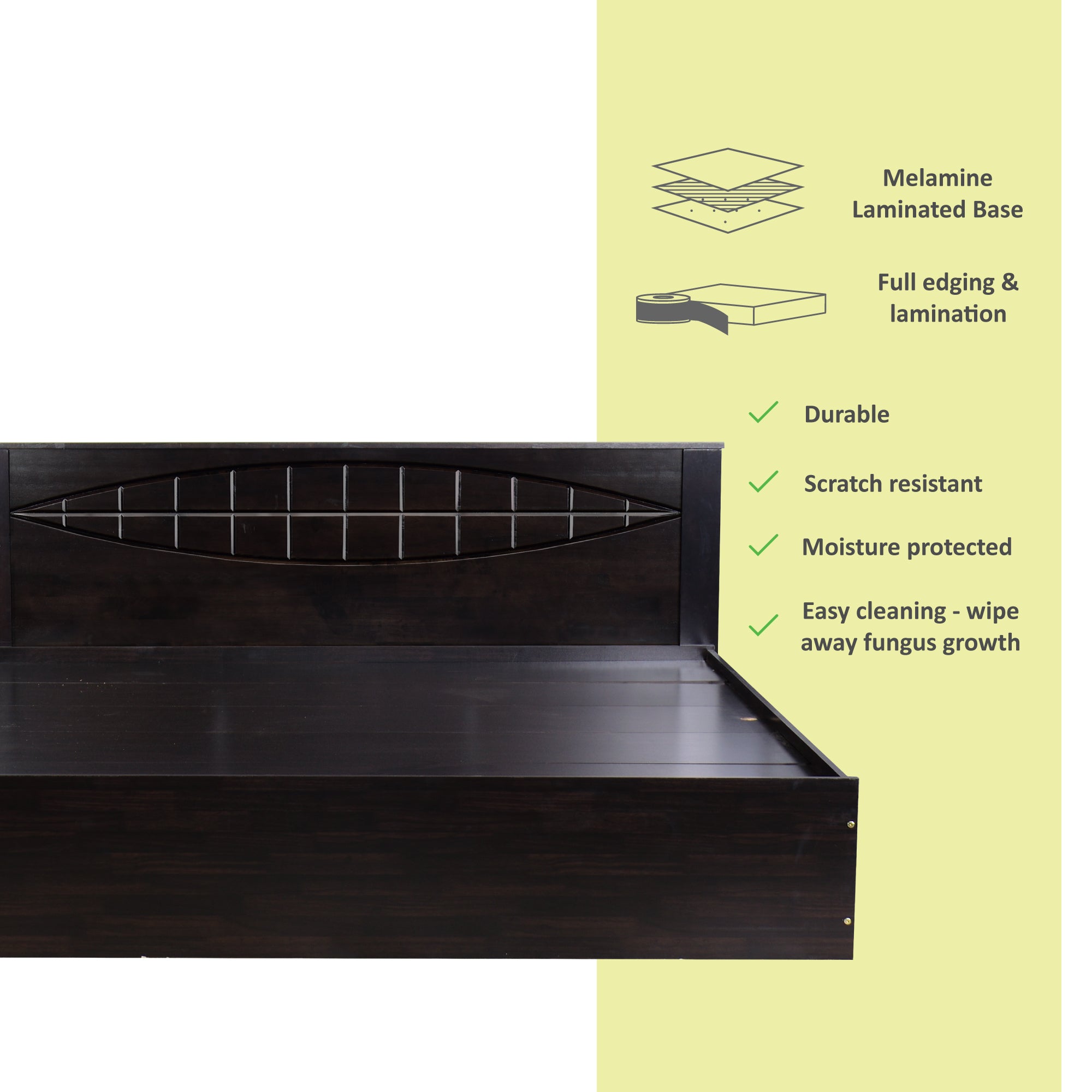 Muses Bed with Solid Wood Headboard & Box Storage – Walnut Finish