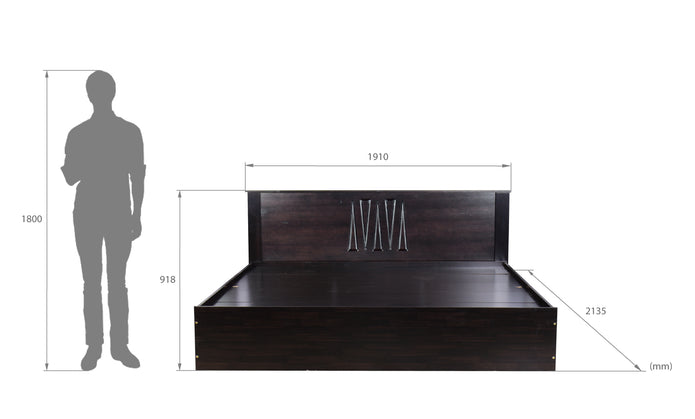 سرير جريس مع لوح رأس من الخشب الصلب وصندوق تخزين - لمسة نهائية من خشب الجوز