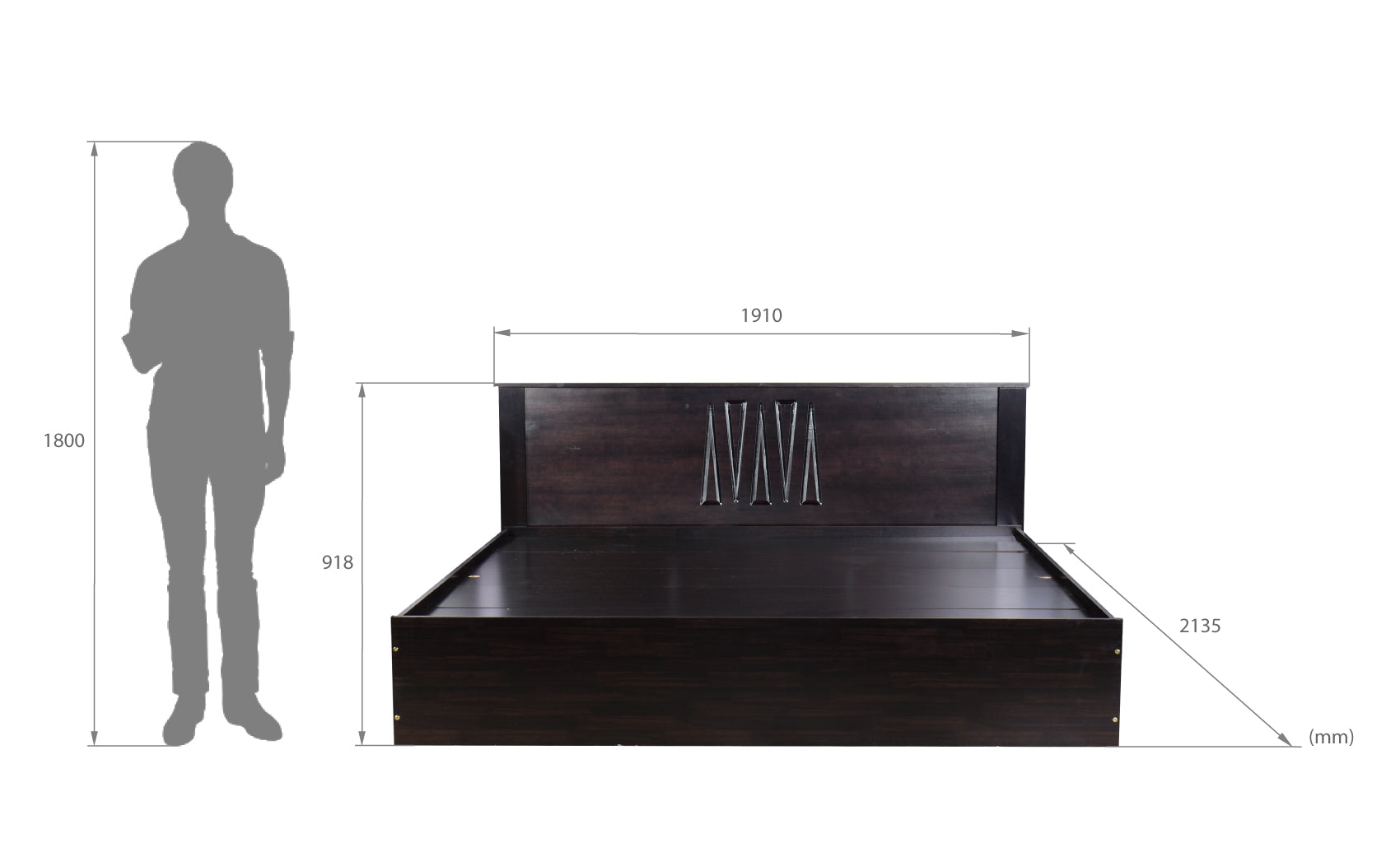 سرير جريس مع لوح رأس من الخشب الصلب وصندوق تخزين - لمسة نهائية من خشب الجوز