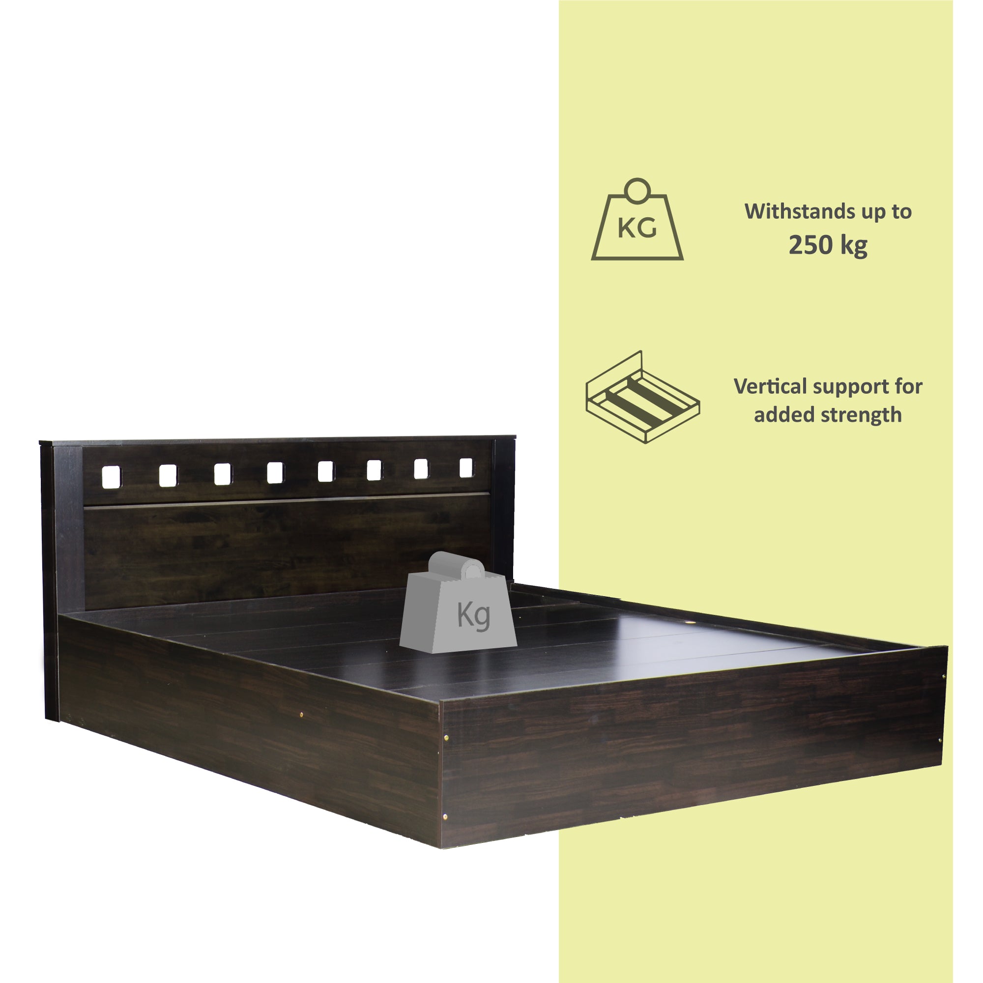 Erinnyes Bed with Solid Wood Headboard & Box Storage – Walnut Finish