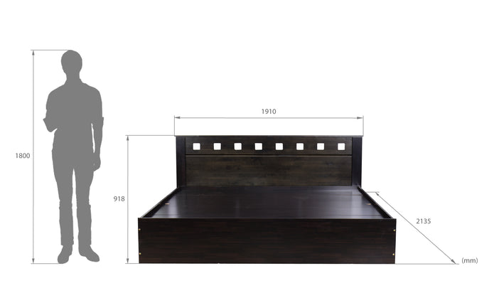 Erinnyes Bed with Solid Wood Headboard & Box Storage – Walnut Finish