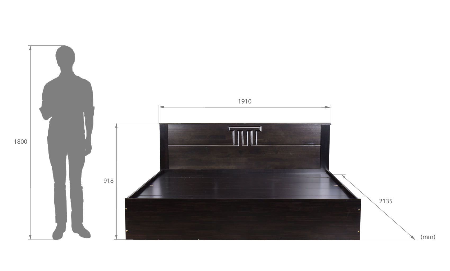 سرير ستيكس - لوح رأس من الخشب الصلب مع صندوق تخزين