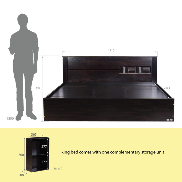 سرير أغلايا - لوح رأس من الخشب الصلب مع صندوق تخزين