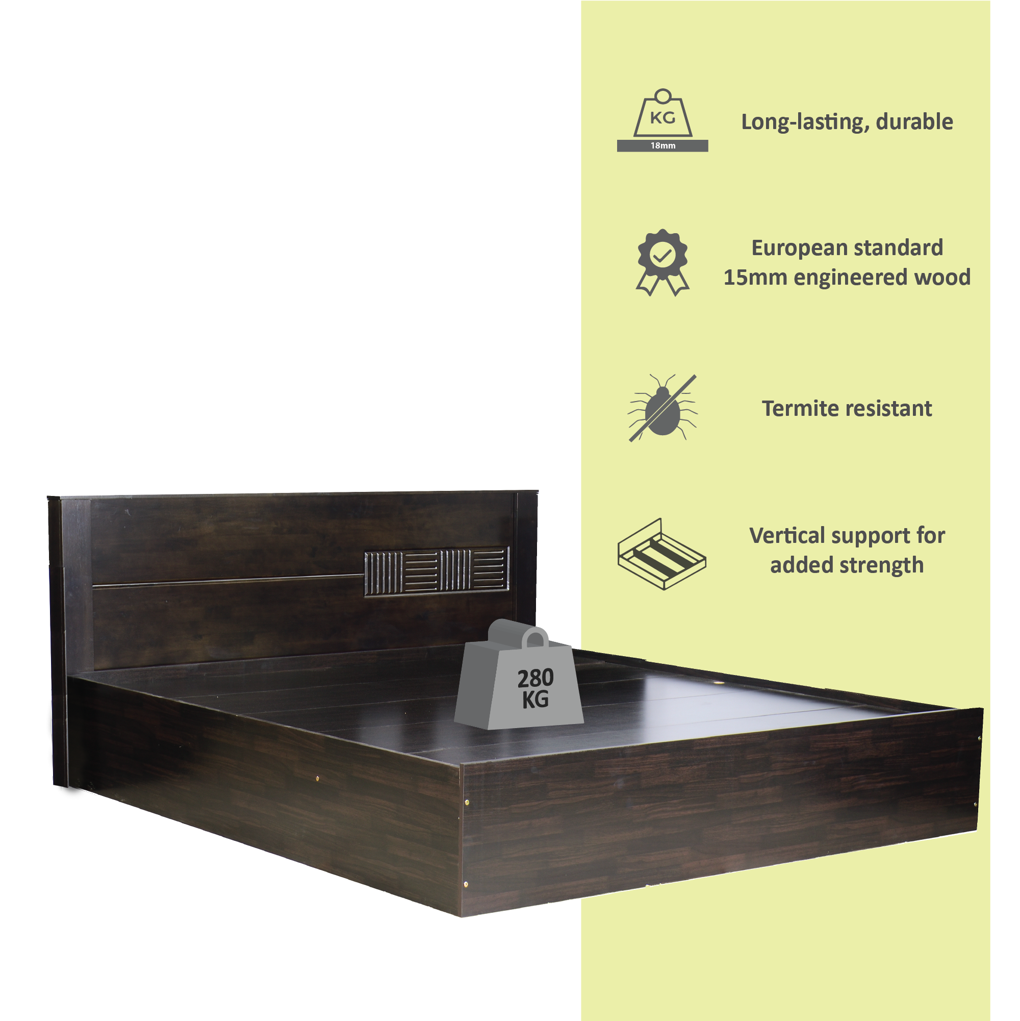 سرير أغلايا - لوح رأس من الخشب الصلب مع صندوق تخزين