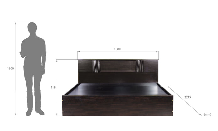 Aceso Bed with Solid Wood Headboard & Box Storage – Walnut Finish