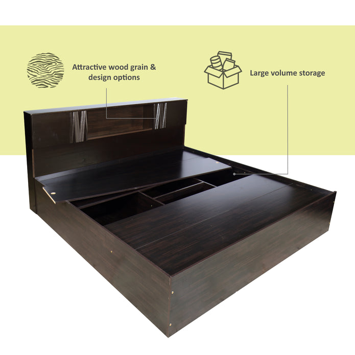 Aceso Bed with Solid Wood Headboard & Box Storage – Walnut Finish