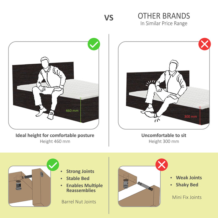 Adikia Bed – Solid Wood Headboard with Box Storage