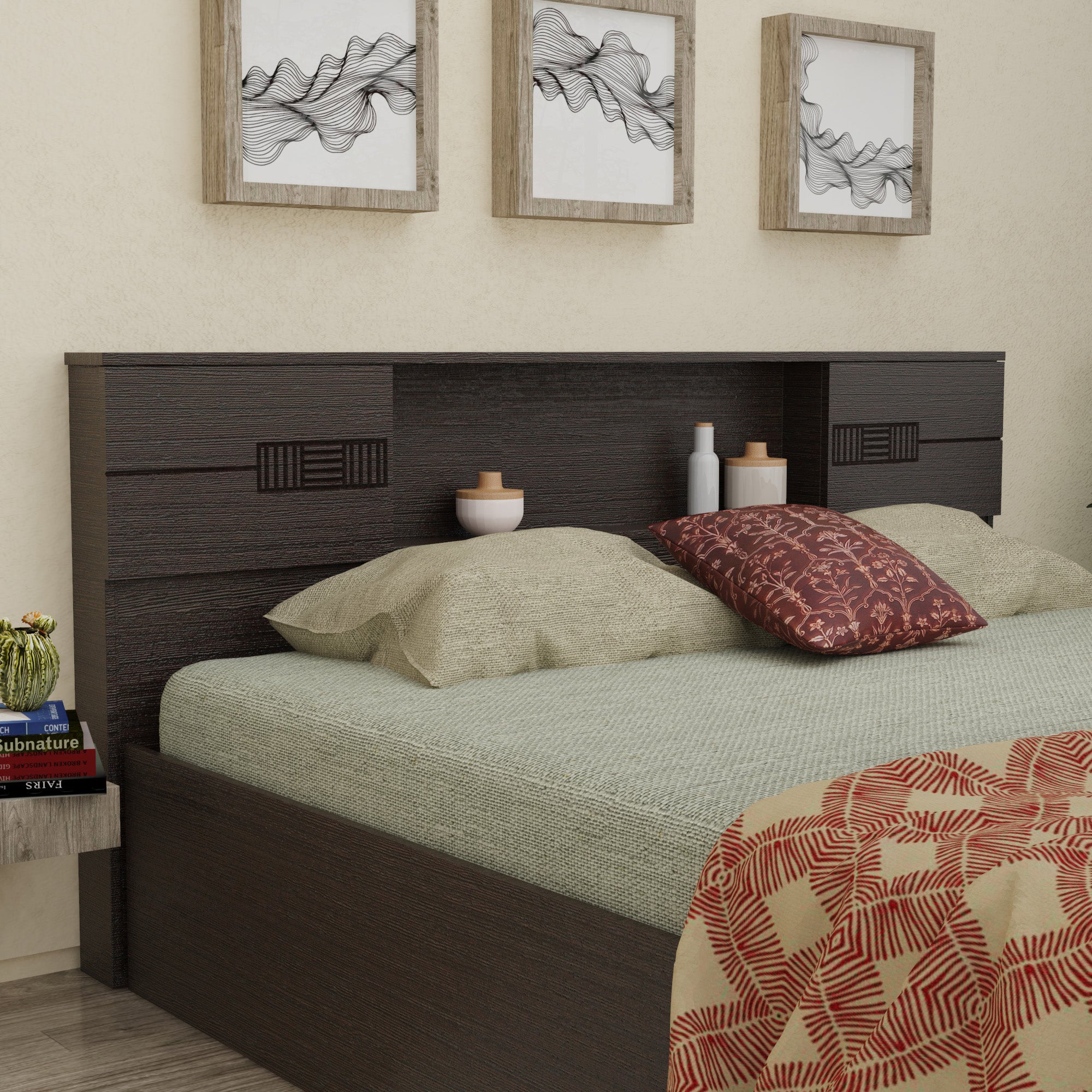 Adikia Bed – Solid Wood Headboard with Box Storage