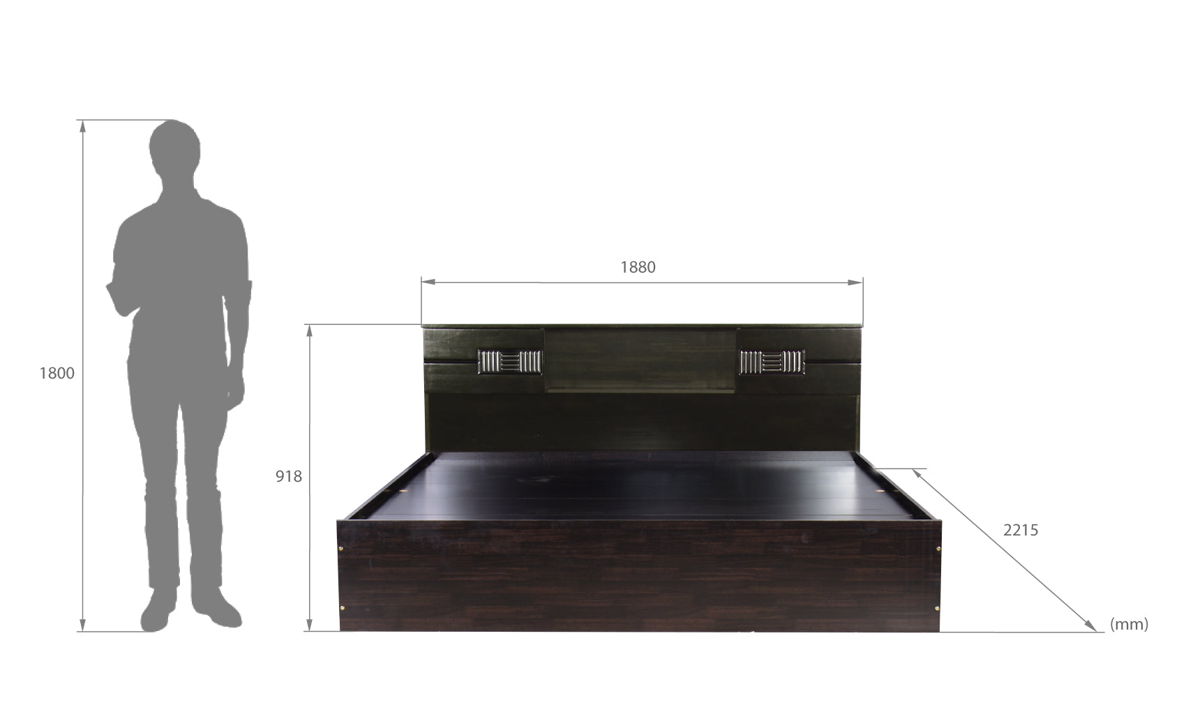 Adikia Bed – Solid Wood Headboard with Box Storage