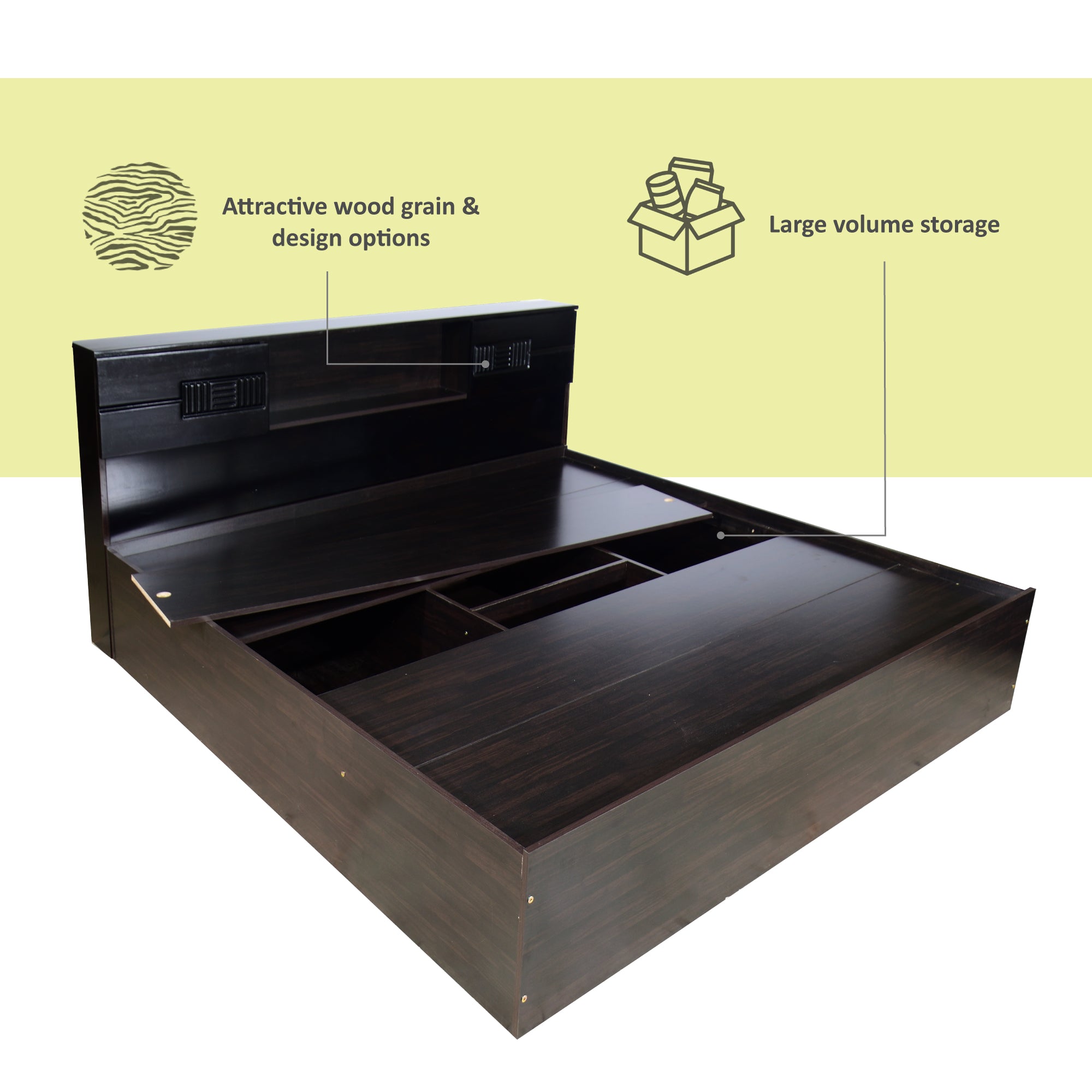 Adikia Bed – Solid Wood Headboard with Box Storage