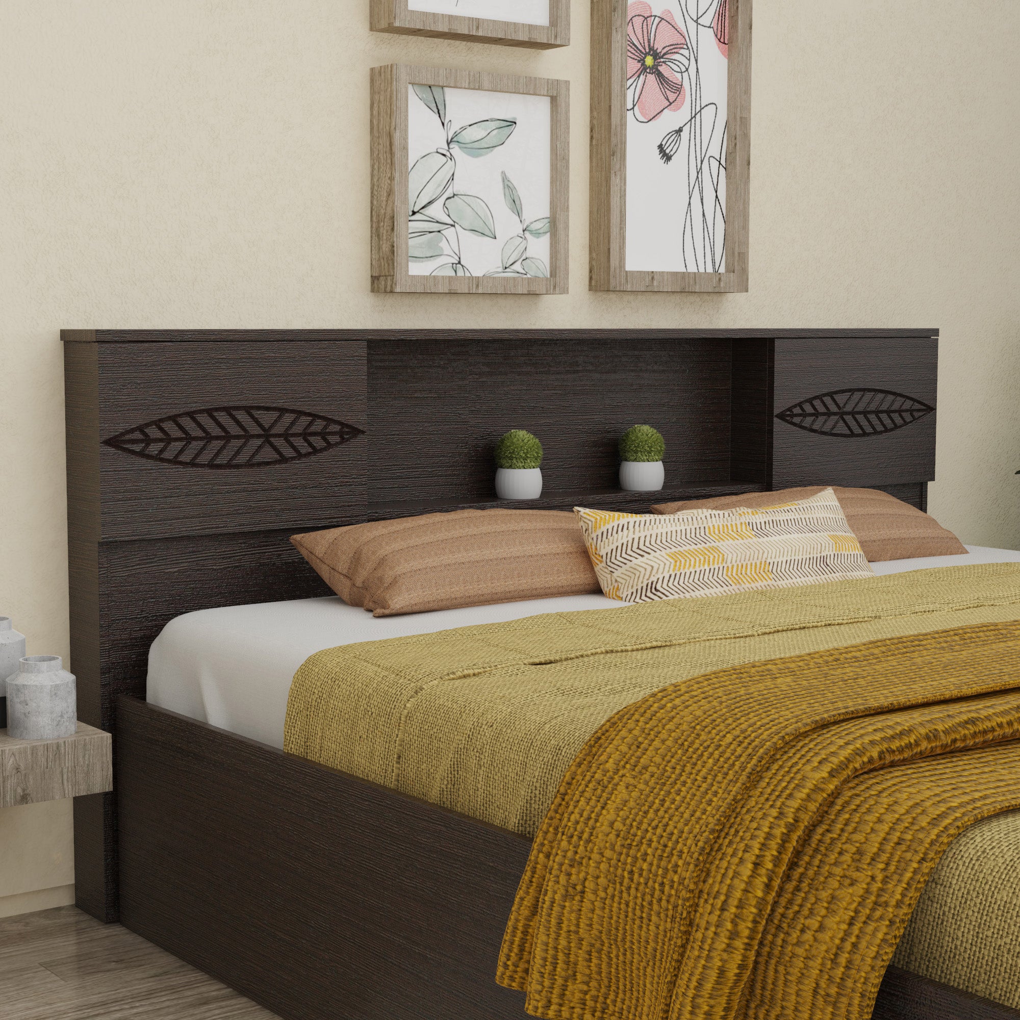 Aegiale Bed – Solid Wood Headboard with Box Storage