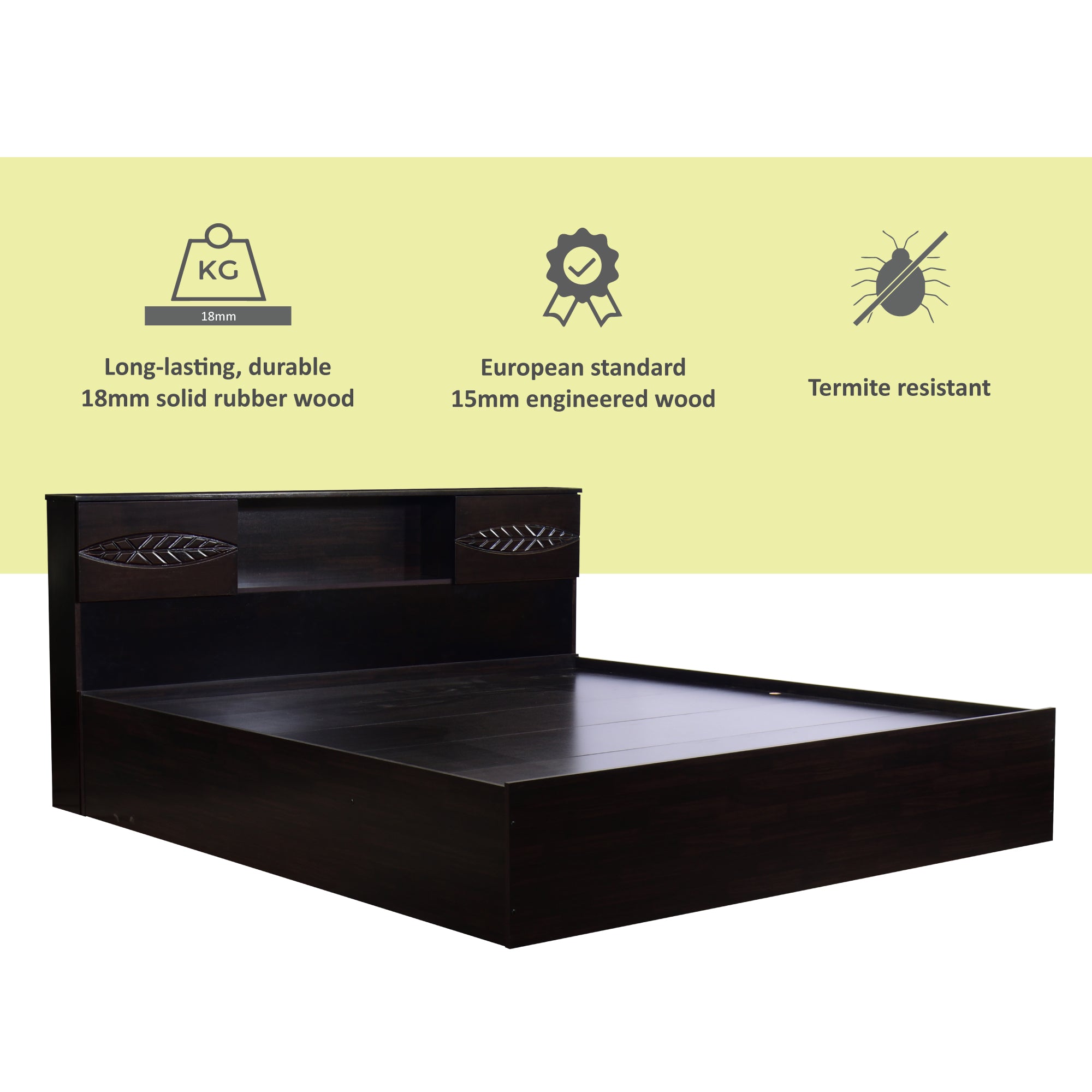 Aegiale Bed – Solid Wood Headboard with Box Storage