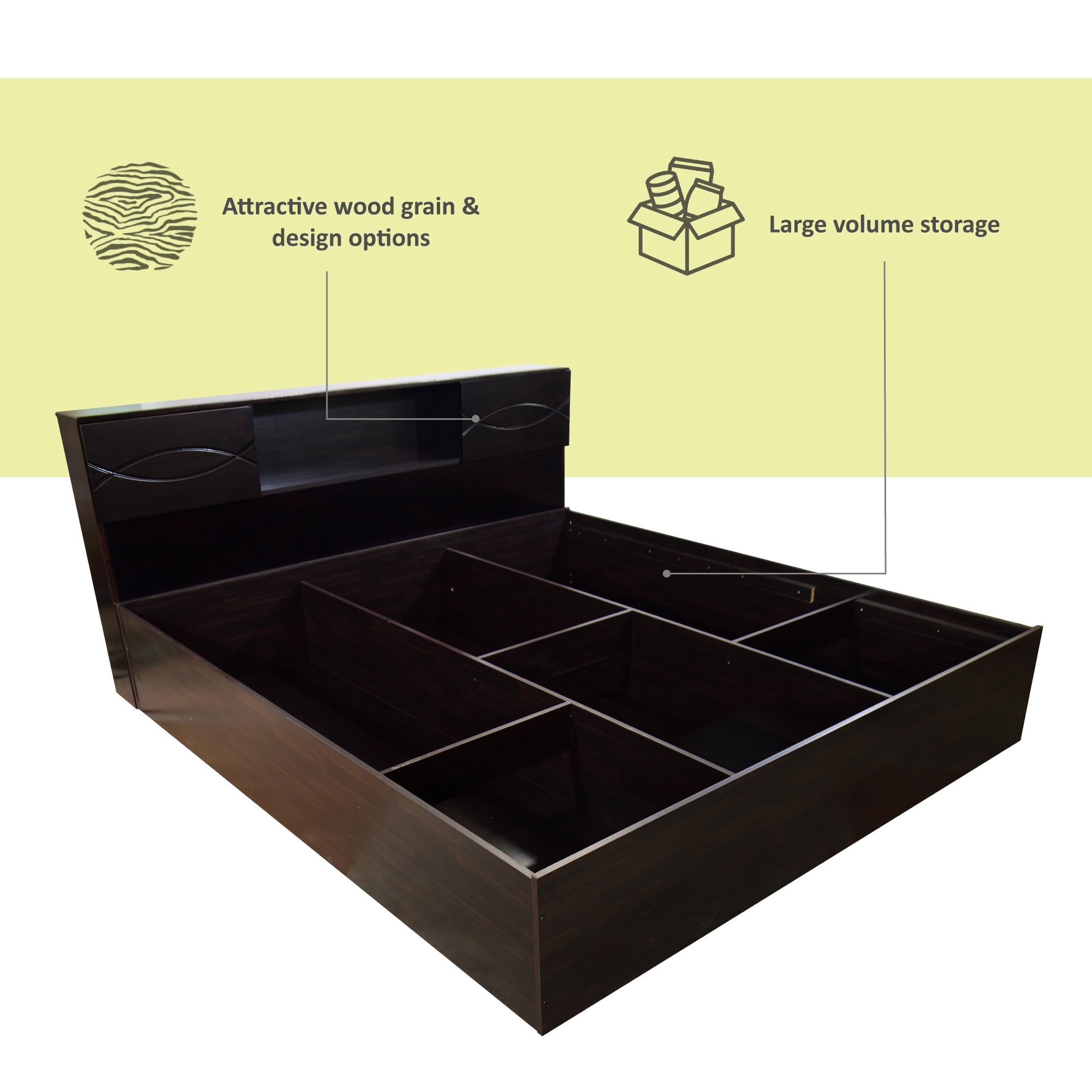 Euthenia Bed – Solid Wood Headboard with Box Storage