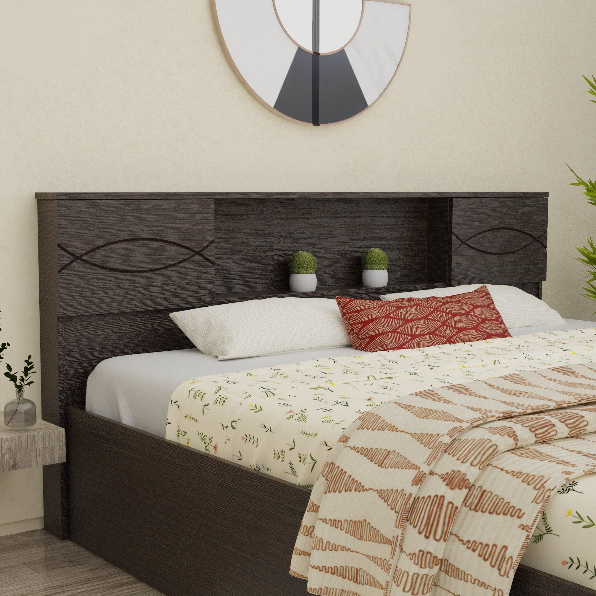 Euthenia Bed – Solid Wood Headboard with Box Storage