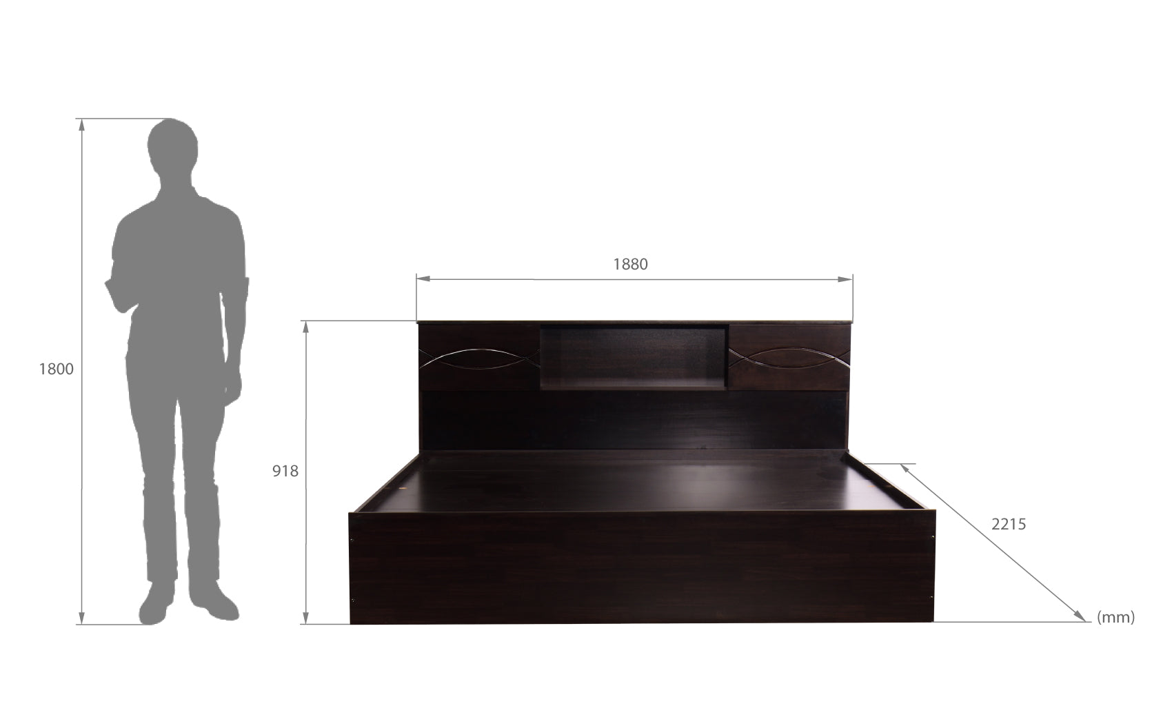 Euthenia Bed – Solid Wood Headboard with Box Storage