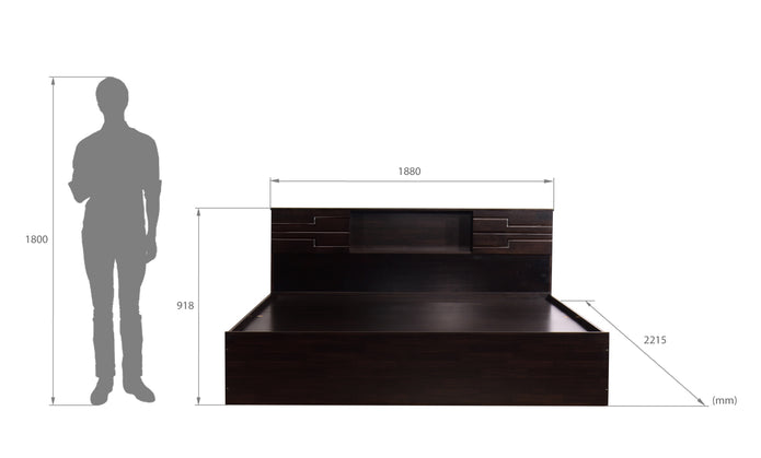 سرير ماشاي مع لوح رأس من الخشب الصلب وصندوق تخزين - لون الجوز