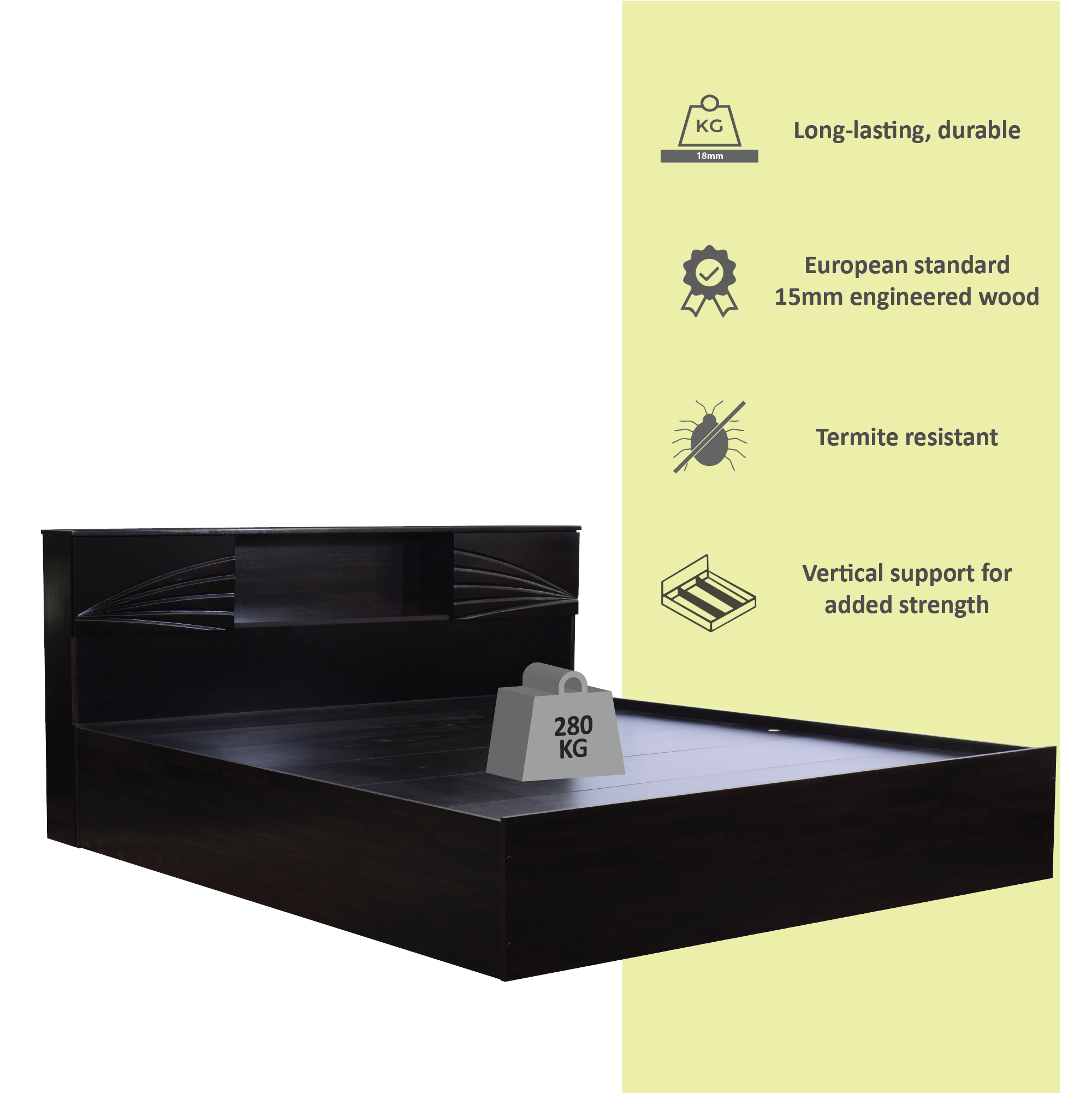 Galene Bed – Solid Wood Headboard with Box Storage