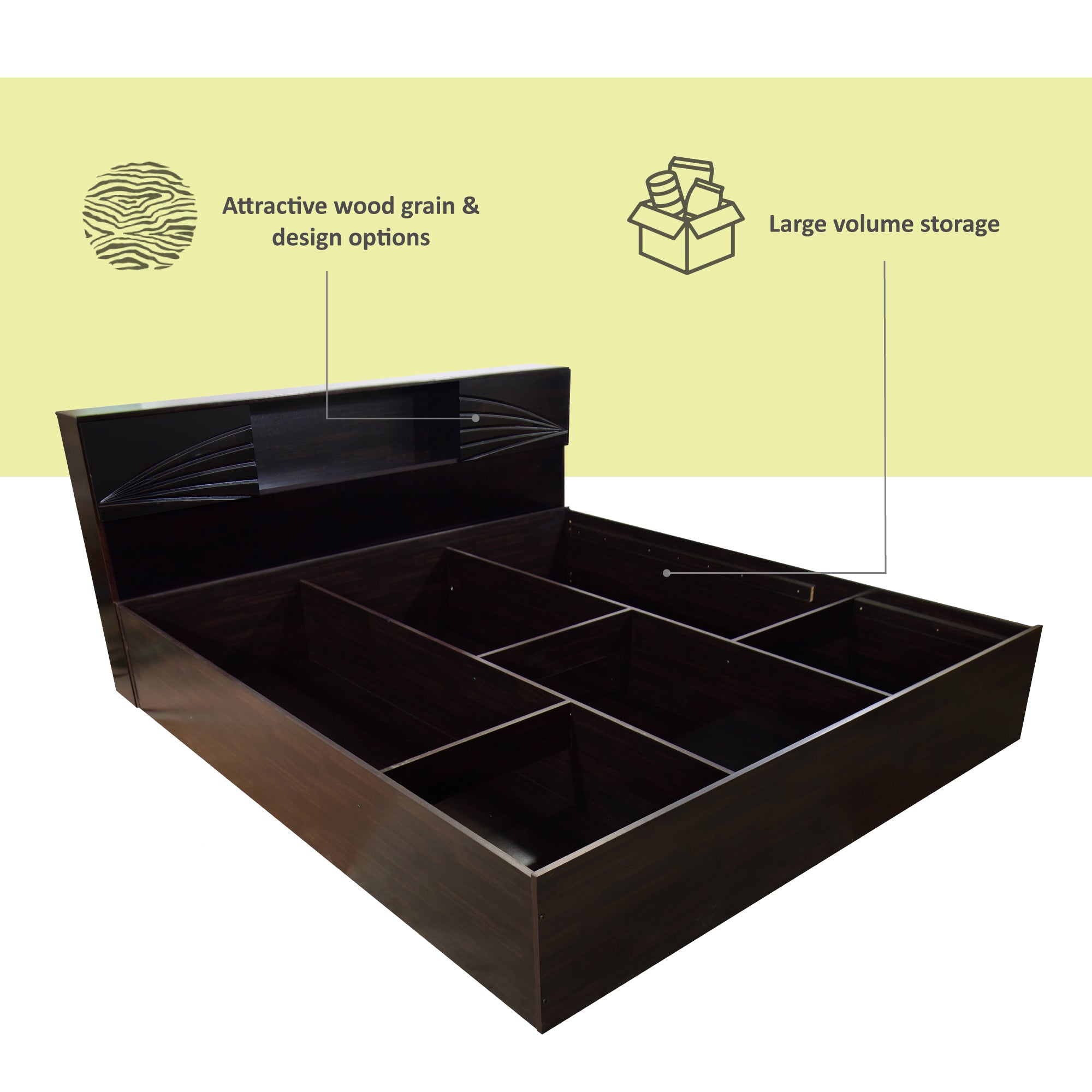 Galene Bed – Solid Wood Headboard with Box Storage