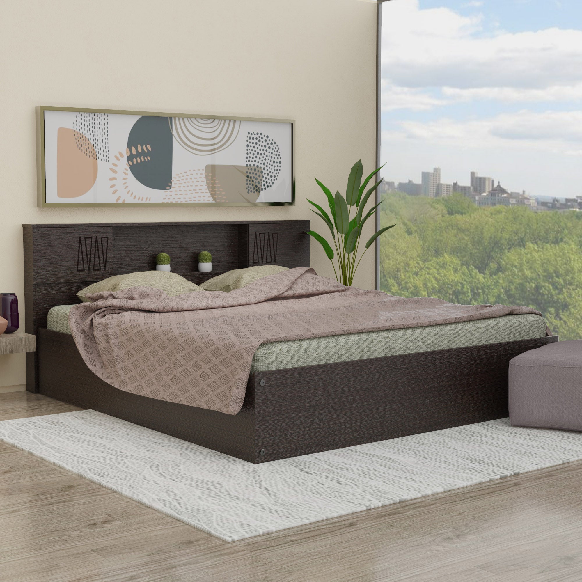 Horae Queen Bed with Solid Wood Headboard and Box Storage – DF2H