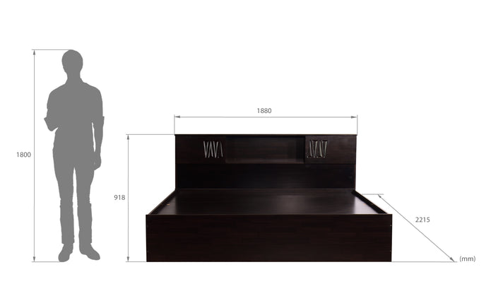 سرير هوراي - لوح رأس من الخشب الصلب مع صندوق تخزين