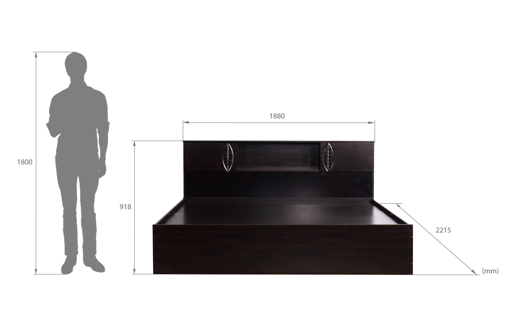 سرير كاميرا - لوح رأس من الخشب الصلب مع صندوق تخزين