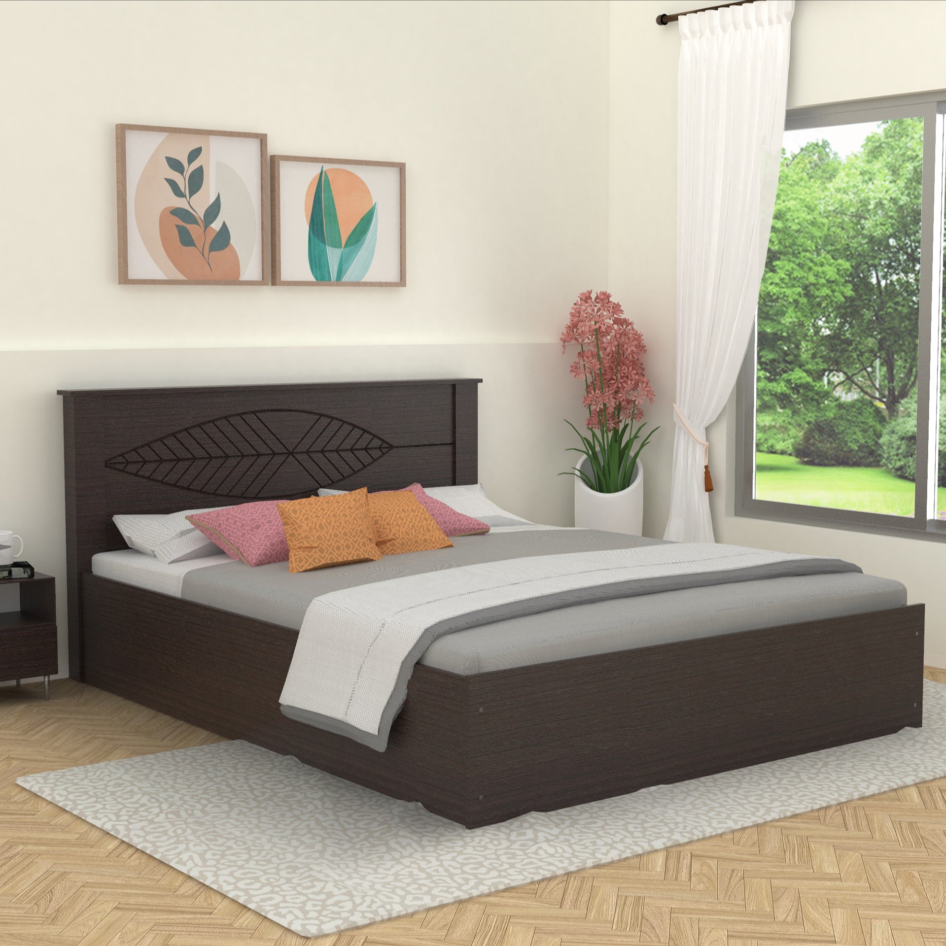 سرير ثيميس - لوح رأس من الخشب الصلب مع صندوق تخزين