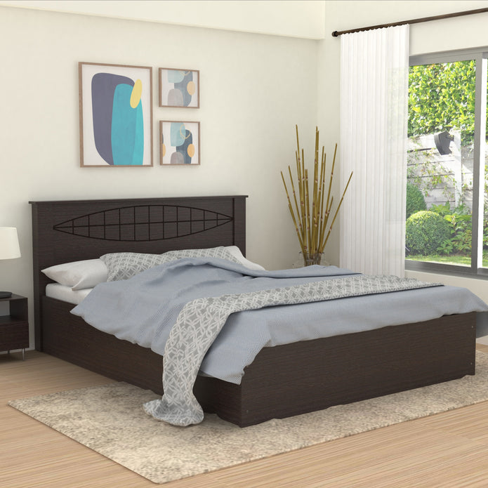 Muses Bed with Solid Wood Headboard & Box Storage – Walnut Finish