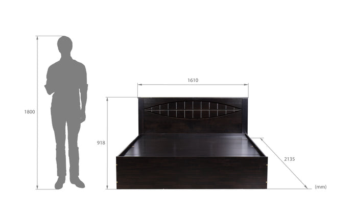 Muses Bed with Solid Wood Headboard & Box Storage – Walnut Finish