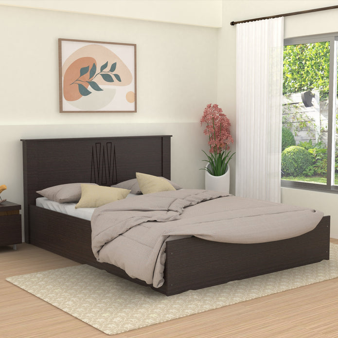 سرير جريس مع لوح رأس من الخشب الصلب وصندوق تخزين - لمسة نهائية من خشب الجوز