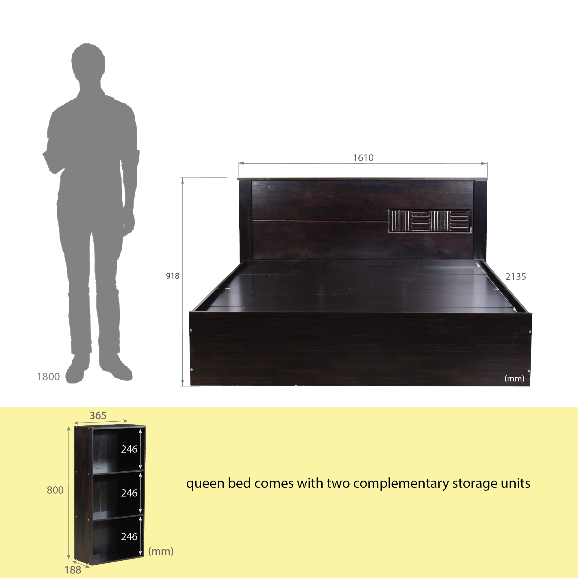 سرير أغلايا - لوح رأس من الخشب الصلب مع صندوق تخزين