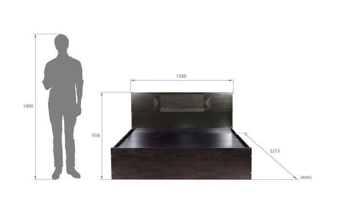 سرير Aidos مع لوح رأس من الخشب الصلب وصندوق تخزين - لمسة نهائية من خشب الجوز