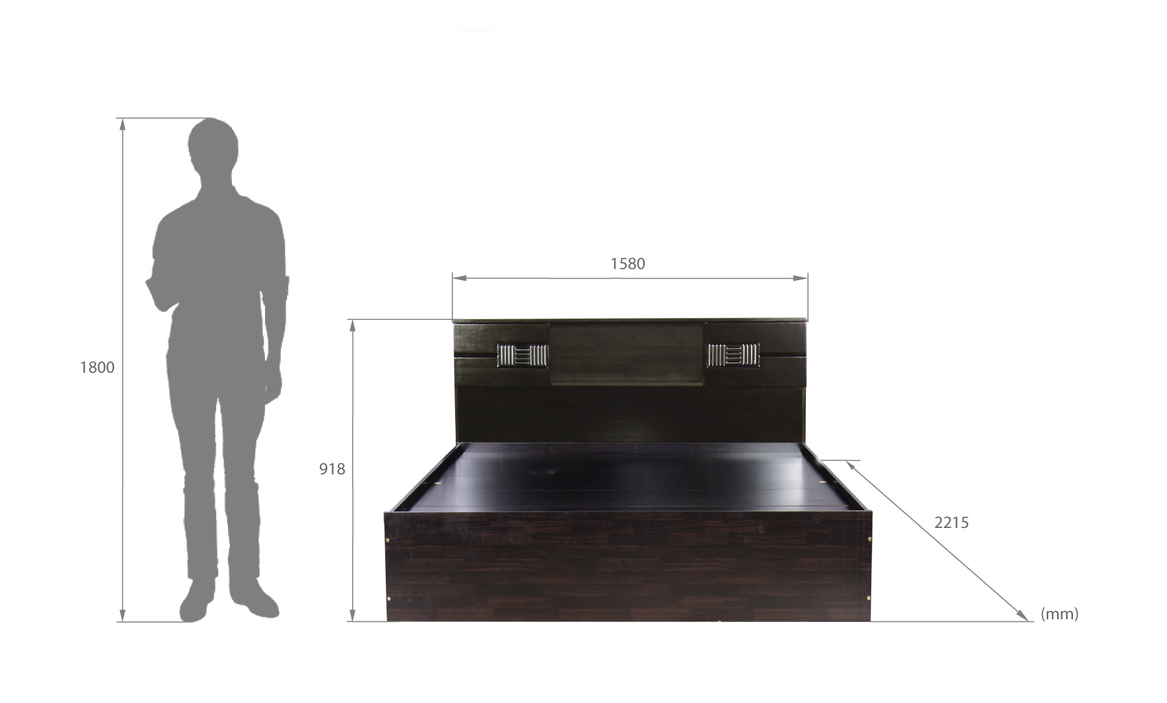 Adikia Bed – Solid Wood Headboard with Box Storage