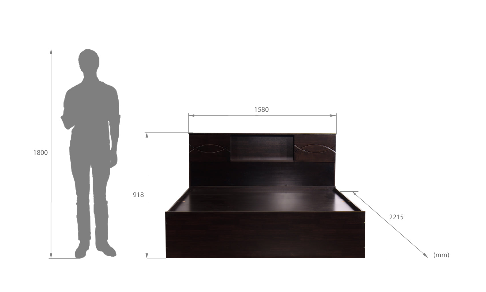 Euthenia Bed – Solid Wood Headboard with Box Storage